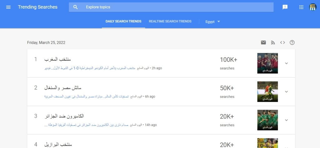 الكلمات الاكثر بحثا في جوجل مصر من خلال جوجل تريندز